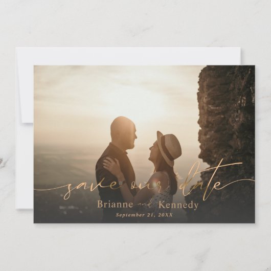 Moderne, volledige foto- en tekenscript in Gold Save The Date (Voorkant)