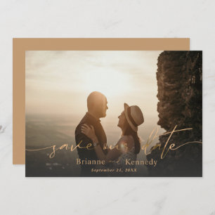 Moderne, volledige foto- en tekenscript in Gold Save The Date