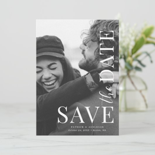 Moderne Volledige Foto Trouwkaart Save the Date (Staand voorkant)
