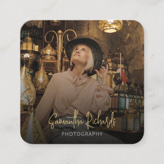 Moderne volledige foto zwart & Gold Trendy Influen Vierkante Visitekaartje (Voorkant)