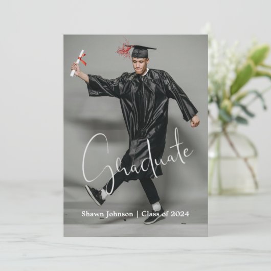 Moderne volledige fotoscript Afstuderen aankondigi Kaart (Staand voorkant)