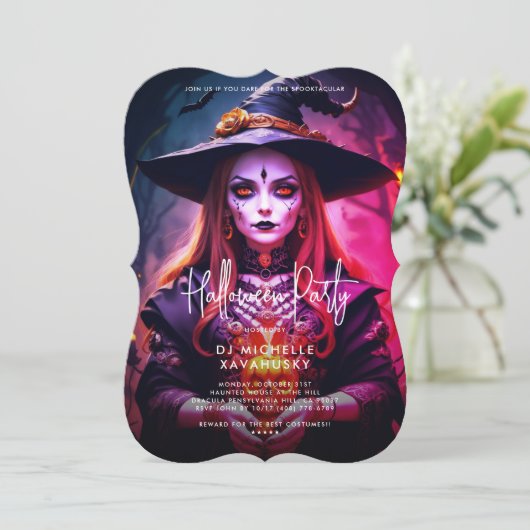 Moderne Volwassen Halloween Party Gotische Heks Kaart (Staand voorkant)