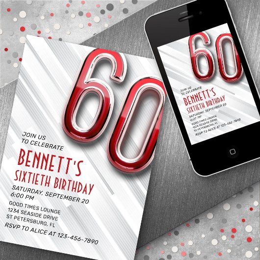 Moderne Volwassene 60e Verjaardag Uitnodiging