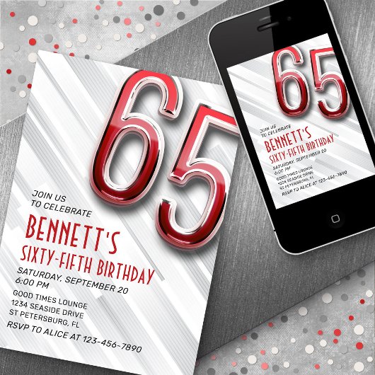Moderne Volwassene 65e Verjaardag Uitnodiging