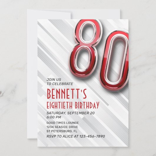 Moderne Volwassene 80e Verjaardag Uitnodiging (Voorkant)