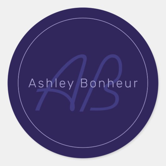 Moderne voor- en achternaam met monogram ronde sticker (Voorkant)