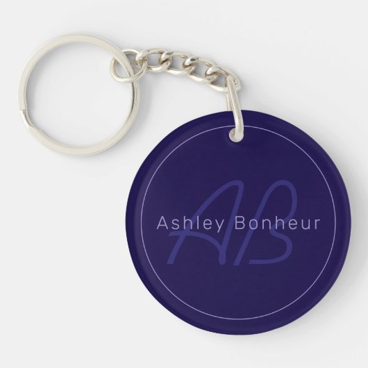 Moderne voor- en achternaam met monogram sleutelhanger (Voorkant)