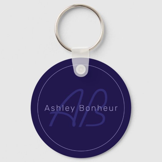 Moderne voor- en achternaam met monogram sleutelhanger (Voorkant)