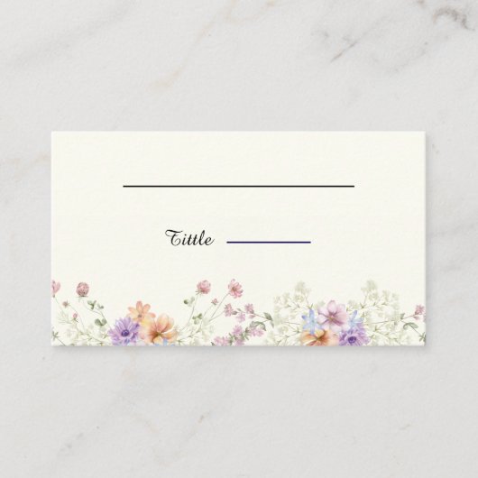 Moderne voorjaarsbruiloft met wilde bloemen plaatskaartje (Voorkant)
