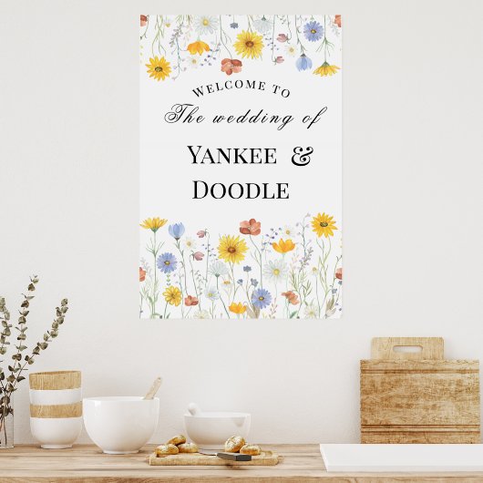Moderne voorjaarsbruiloft met wilde bloemen poster (Keuken)