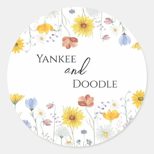 Moderne voorjaarsbruiloft met wilde bloemen ronde sticker (Voorkant)