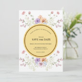 Moderne voorjaarsbruiloft met wilde bloemen save the date (Staand voorkant)