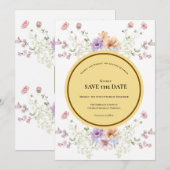 Moderne voorjaarsbruiloft met wilde bloemen save the date (Voorkant / Achterkant)