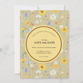 Moderne voorjaarsbruiloft met wilde bloemen save the date