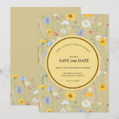 Moderne voorjaarsbruiloft met wilde bloemen save the date (Voorkant / Achterkant)