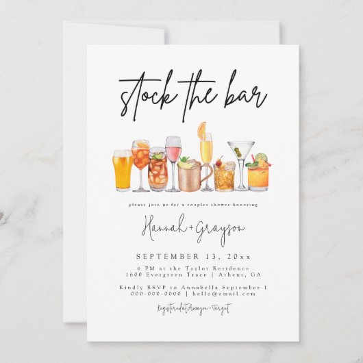 Moderne Voorraad De Bar Koppels Douche uitnodiging (Voorkant)