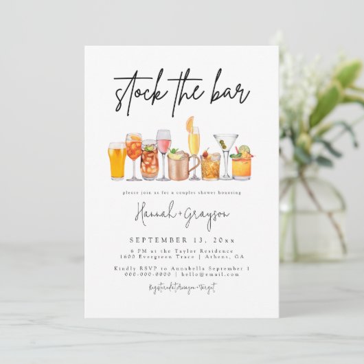 Moderne Voorraad De Bar Koppels Douche uitnodiging (Staand voorkant)