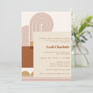 Moderne vormen en lijn Terracotta Bat Bar Mitzvah Kaart