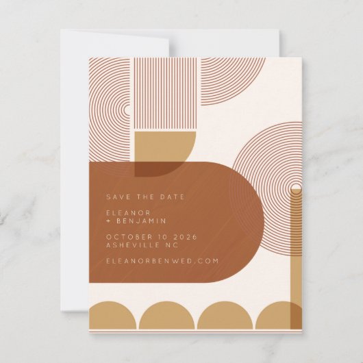 Moderne vormen en lijnen in Terracotta en Gold Save The Date (Voorkant)