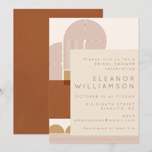 Moderne Vormen en Lijnen Terracotta Bruidsdouche Kaart (Voorkant / Achterkant)