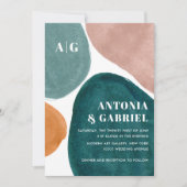 Moderne vormen oranje blauwgroen roze monogram bru kaart (Voorkant)