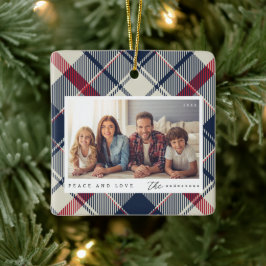 Moderne Vrede en Liefde Kerstmis Familie Foto Keramisch Ornament