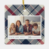 Moderne Vrede en Liefde Kerstmis Familie Foto Keramisch Ornament (Voorkant)