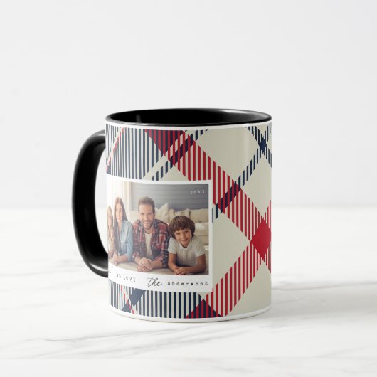 Moderne Vrede en Liefde Kerstmis Familie Foto Mok (Voorkant links)