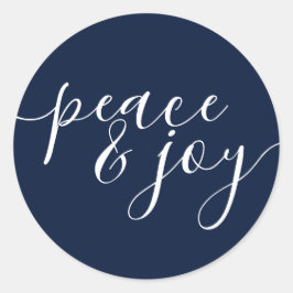 Moderne Vrede en Vreugde Blauw Wit Kerstmis Ronde Sticker