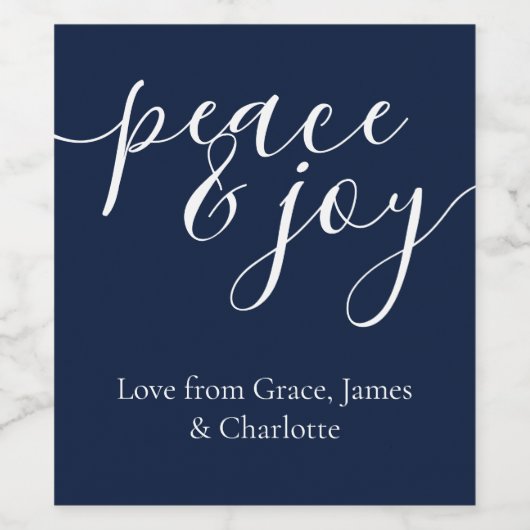 Moderne vrede en vreugde Gepersonaliseerde Kerstmi Wijn Etiket (Enkel label)