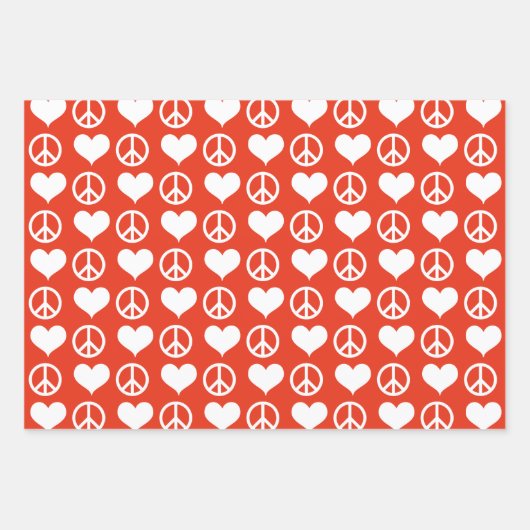 Moderne Vrede + Liefde Rood Wit Kerstvakantie Inpakpapier Vel (Voorkant)