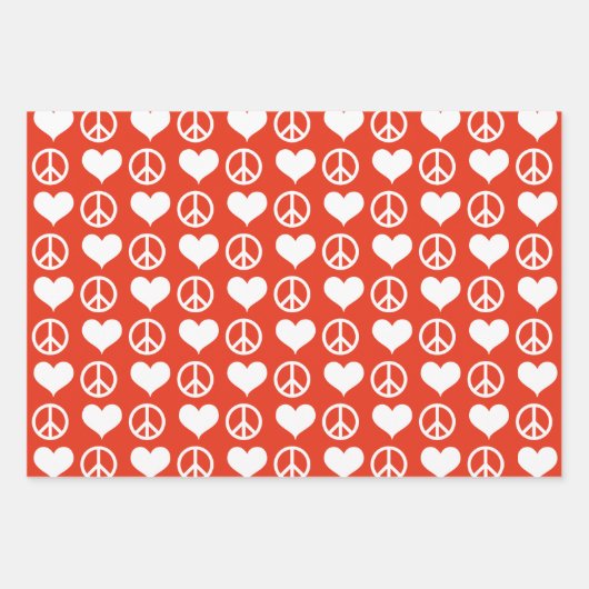 Moderne Vrede + Liefde Rood Wit Kerstvakantie Inpakpapier Vel (Voorkant)