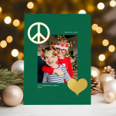Moderne Vrede Liefde Symbolen Eén Foto Groen Goud Folie Feestdagenkaart