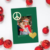 Moderne Vrede Liefde Symbolen Eén Foto Groen Goud Folie Feestdagenkaart