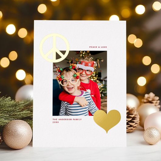 Moderne Vrede Liefde Symbolen Een Foto Wit Goud Folie Feestdagenkaart