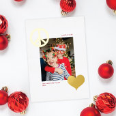 Moderne Vrede Liefde Symbolen Een Foto Wit Goud Folie Feestdagenkaart