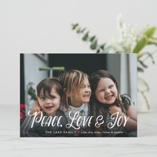 Moderne Vrede, Liefde & Vreugde bewerkbare Kerstmi Feestdagenkaart (Staand voorkant)