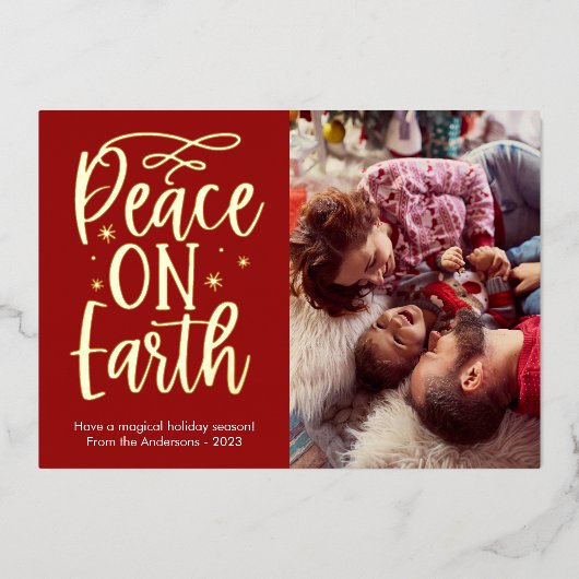 Moderne vrede op aarde Foto Folie Feestdagenkaart (Voorkant)