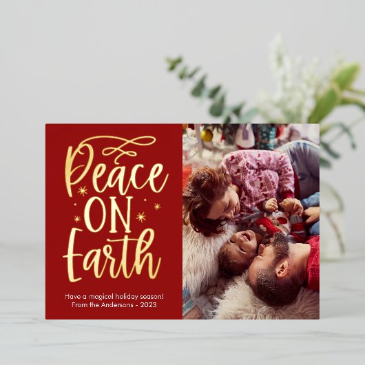 Moderne vrede op aarde Foto Folie Feestdagenkaart (Staand Voorkant)