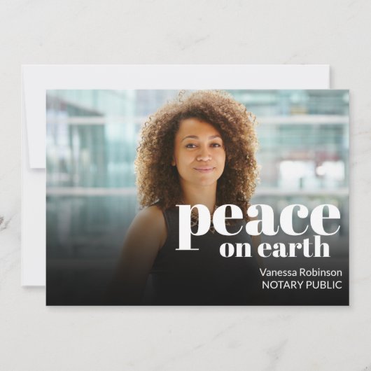 Moderne Vrede op Aarde Witte Tekst Notaris Foto Feestdagenkaart (Voorkant)