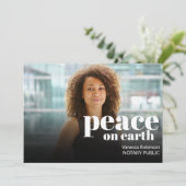 Moderne Vrede op Aarde Witte Tekst Notaris Foto Feestdagenkaart (Staand voorkant)