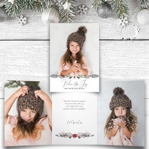 Moderne Vrede & Vreugde Kerstmis Botanische Foto Drieluik Kaart