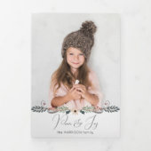 Moderne Vrede & Vreugde Kerstmis Botanische Foto Drieluik Kaart (Cover)