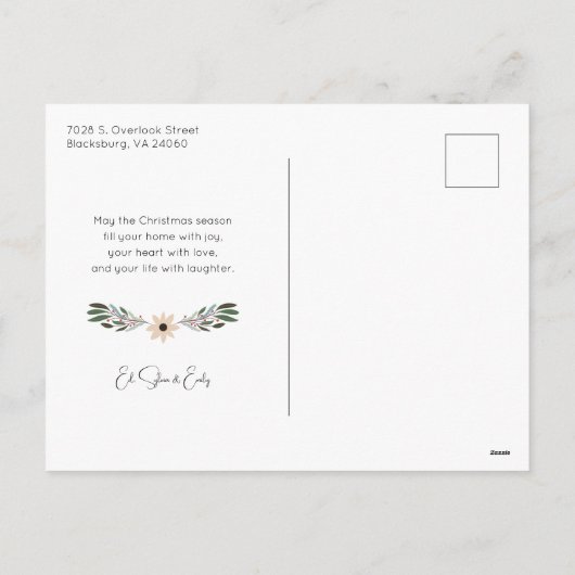 Moderne Vrede & Vreugde Kerstmis Botanische Foto Feestdagenkaart (Achterkant)