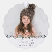 Moderne Vrede & Vreugde Kerstmis Botanische Foto Ornament Kaart (Voorkant)