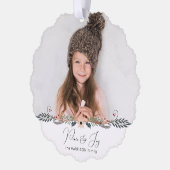 Moderne Vrede & Vreugde Kerstmis Botanische Foto Ornament Kaart (Links)