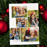 Moderne Vrede Vreugde Liefde Aangepaste Kleur Coll Folie Feestdagenkaart<br><div class="desc">Deze stijlvolle vijf fotocollage kerstkaart is voorzien van moderne typografie lezen, PEACE, JOY en LOVE in echte gouden folie op een witte achtergrond (de kleur kan worden aangepast aan elke gewenste kleur). De achterkant van de kaart bevat een bijpassend faux folie kerstboompatroon over een aangepaste kleur achtergrond (weergegeven in wit)....</div>