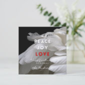 Moderne Vrede Vreugde Liefde Witte Veren Kerstmis Feestdagenkaart (Staand voorkant)