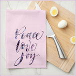moderne vredeliefde theedoek<br><div class="desc">en moderne PEACE LOVE EN JOY abstract,  script design.</div>