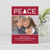 Moderne vredesaangepaste fotofeestdag Burgundy Feestdagenkaart (Staand voorkant)